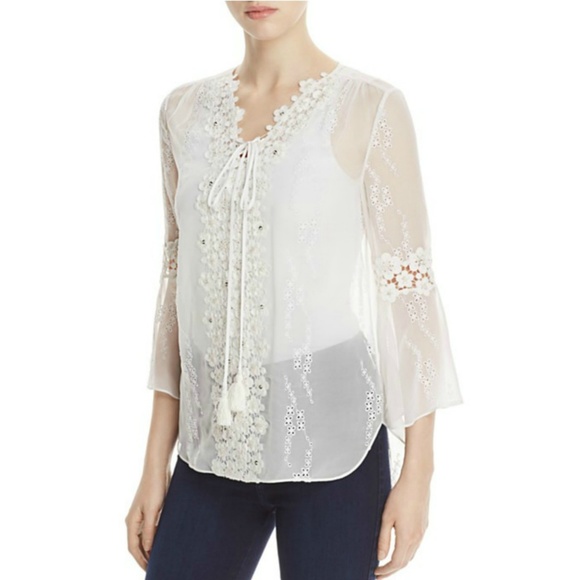 Elie Tahari Tops - Elie Tahari Mirra Eyelet Silk Chiffon Blouse White Small